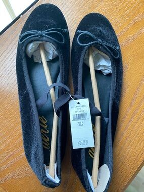 aerie Black Velvet Ballet Flats with Bow Detail